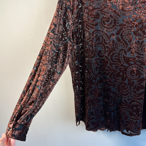 Impressions Brown Velvet Burnout Button Front Top Size XL Fairycore Whimsigoth - Picture 9 of 16